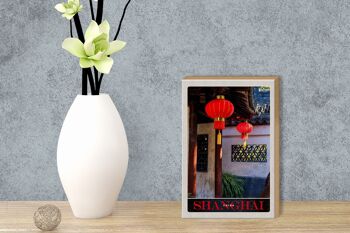 Panneau en bois voyage 12x18 cm Shanghai Asie Chine lanterne rouge 3