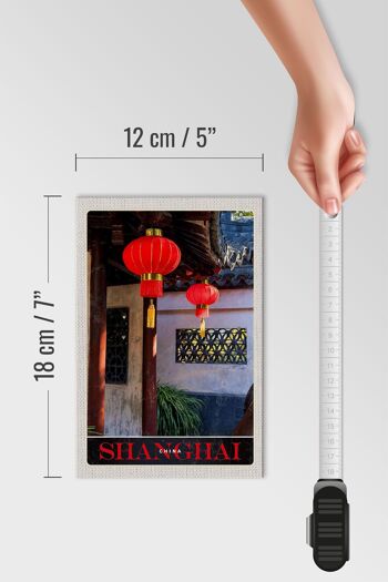 Panneau en bois voyage 12x18 cm Shanghai Asie Chine lanterne rouge 4