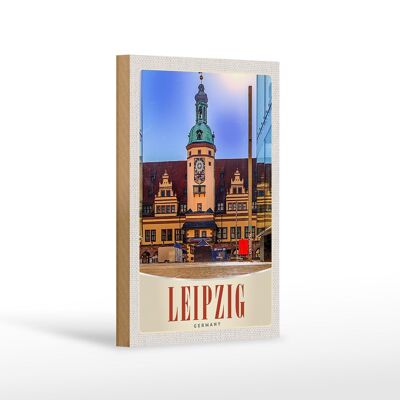 Cartel de madera de viaje 12x18 cm Leipzig Alemania arquitectura de la iglesia