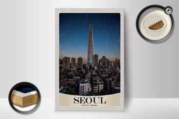 Panneau en bois voyage 12x18 cm Séoul Corée du Sud gratte-ciel ville 2