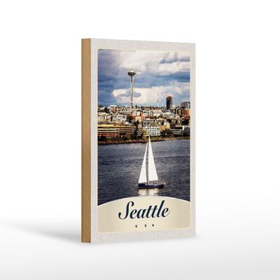 Holzschild Reise 12x18 cm Seattle USA Boot Schiff Stadt Meer