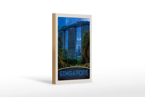 Holzschild Reise 12x18 cm Singapur Asien Architektur Hochhaus