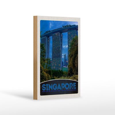 Cartel de madera viaje 12x18 cm Singapur Asia arquitectura rascacielos