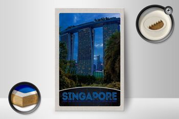 Panneau en bois voyage 12x18 cm Singapour Asie architecture gratte-ciel 2