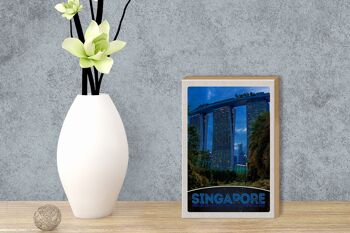 Panneau en bois voyage 12x18 cm Singapour Asie architecture gratte-ciel 3