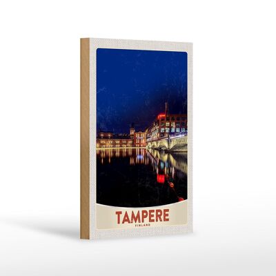 Cartel de madera viaje 12x18 cm Tampere Finlandia Europa ciudad noche