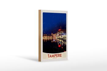 Panneau en bois voyage 12x18 cm Tampere Finlande Europe soirée ville 1
