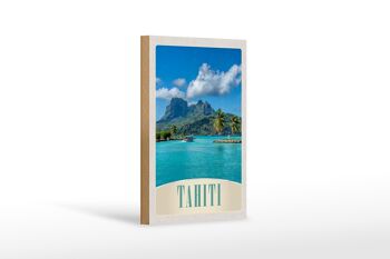 Panneau en bois voyage 12x18 cm Tahiti Amérique île bleu mer nature 1