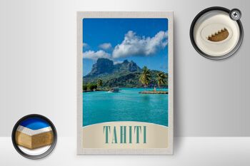 Panneau en bois voyage 12x18 cm Tahiti Amérique île bleu mer nature 2
