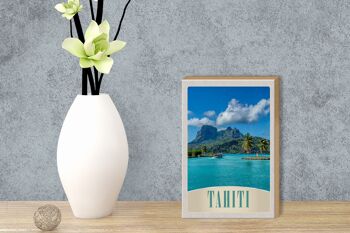 Panneau en bois voyage 12x18 cm Tahiti Amérique île bleu mer nature 3