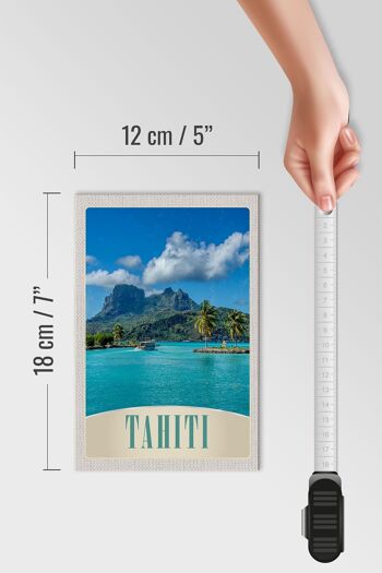 Panneau en bois voyage 12x18 cm Tahiti Amérique île bleu mer nature 4