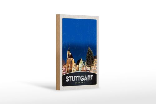 Holzschild Reise 12x18 cm Stuttgart Altstadt Gebäude Architektur