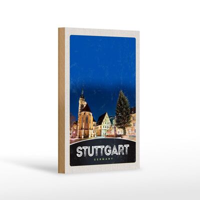 Holzschild Reise 12x18 cm Stuttgart Altstadt Gebäude Architektur