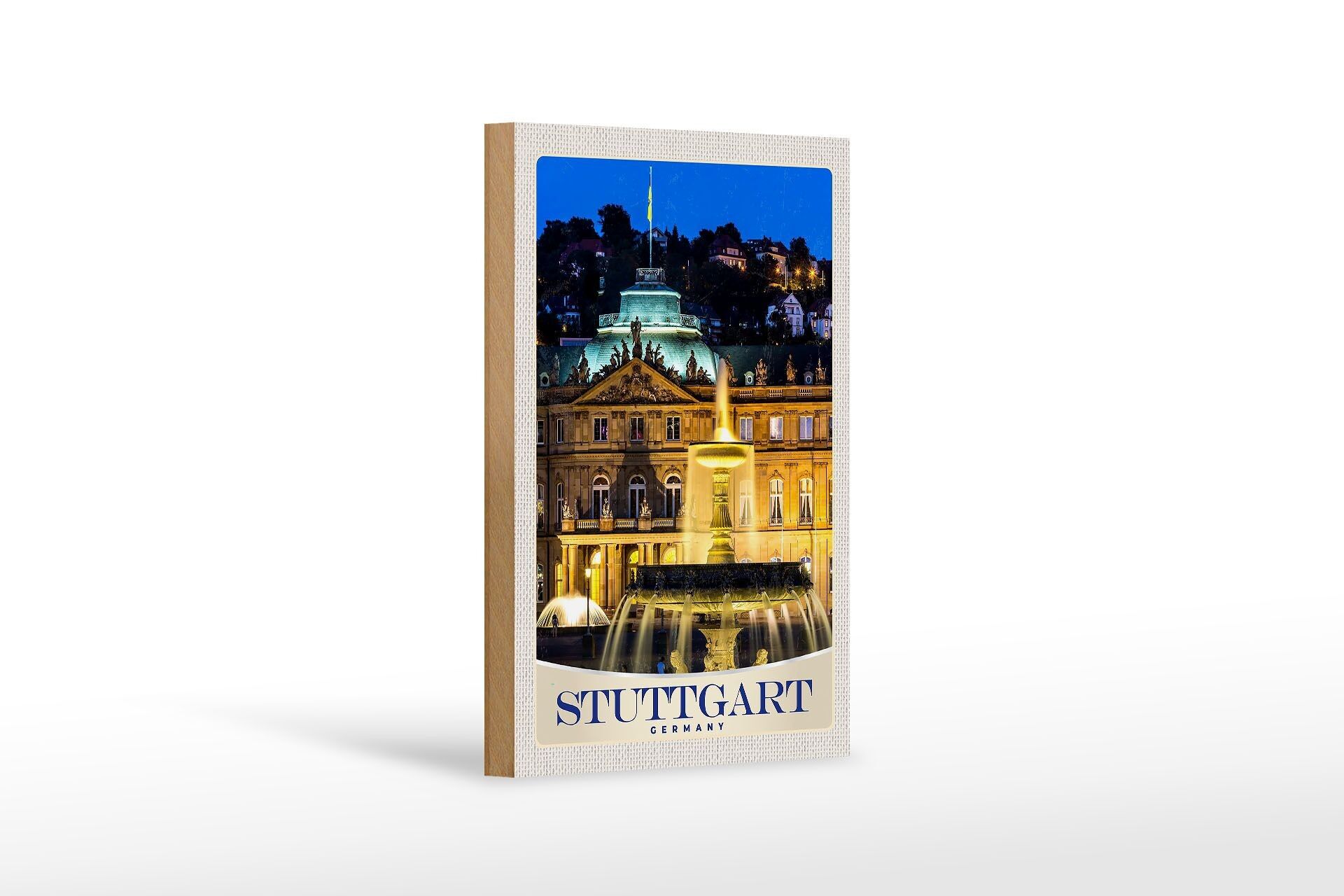 Targa in legno da viaggio 12x18 cm Stoccarda Germania Castello Serata