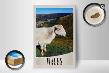 Panneau en bois voyage 12x18 cm Pays de Galles Royaume-Uni prairie de moutons nature 2