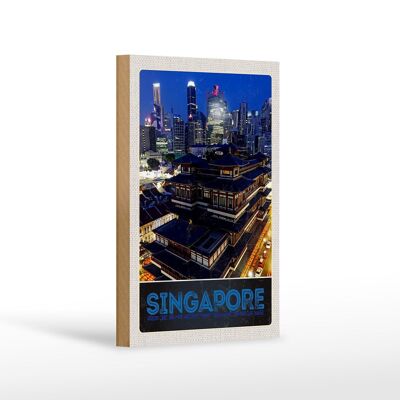 Holzschild Reise 12x18 cm Singapur Stadt Asien Hochhaus Indien