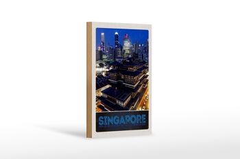 Panneau en bois voyage 12x18 cm Singapour ville Asie gratte-ciel Inde 1