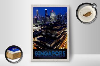 Panneau en bois voyage 12x18 cm Singapour ville Asie gratte-ciel Inde 2