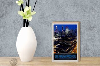 Panneau en bois voyage 12x18 cm Singapour ville Asie gratte-ciel Inde 3