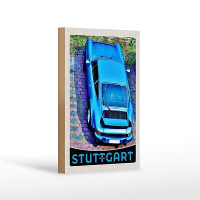 Cartel de madera viaje 12x18 cm Stuttgart Alemania vehículo azul