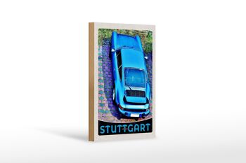 Panneau en bois voyage 12x18 cm Stuttgart Allemagne véhicule bleu 1