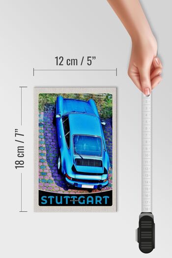 Panneau en bois voyage 12x18 cm Stuttgart Allemagne véhicule bleu 4