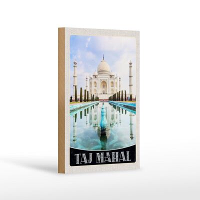 Panneau en bois voyage 12x18 cm Taj Mahal Inde jardin devant