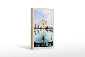 Panneau en bois voyage 12x18 cm Taj Mahal Inde jardin devant 1