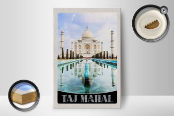 Panneau en bois voyage 12x18 cm Taj Mahal Inde jardin devant 2