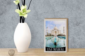 Panneau en bois voyage 12x18 cm Taj Mahal Inde jardin devant 3