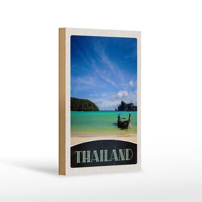 Panneau en bois voyage 12x18 cm Thaïlande mer bateau montagnes ciel