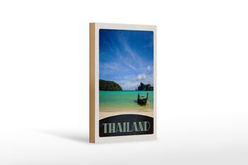 Panneau en bois voyage 12x18 cm Thaïlande mer bateau montagnes ciel 1