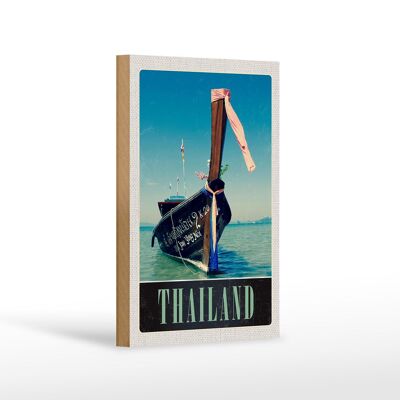 Cartel de madera viaje 12x18 cm Tailandia mar azul mar barco naturaleza