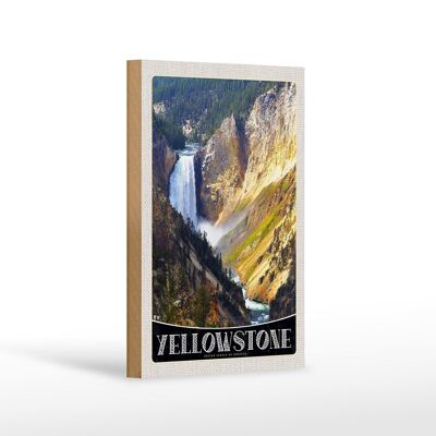 Wooden sign travel 12x18 cm Yellowstone waterfall river nature