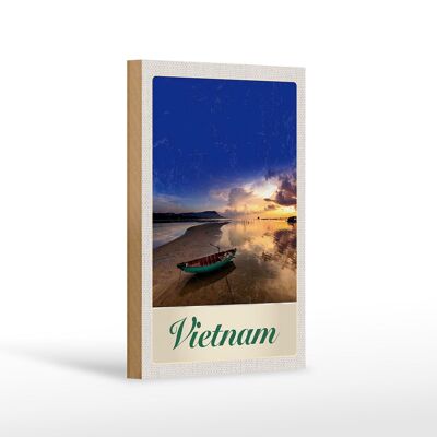 Cartel de madera viaje 12x18 cm Vietnam Asia barco mar naturaleza vacaciones