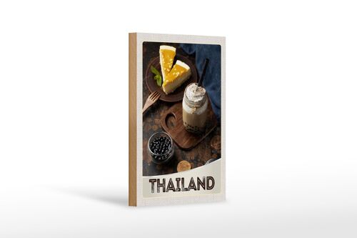 Holzschild Reise 12x18 cm Thailand Urlaub Essen Kuchen Getränk