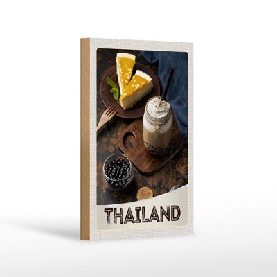 Holzschild Reise 12x18 cm Thailand Urlaub Essen Kuchen Getränk