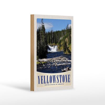 Cartello da viaggio in legno 12x18 cm Yellowstone Cascata Montagne Natura