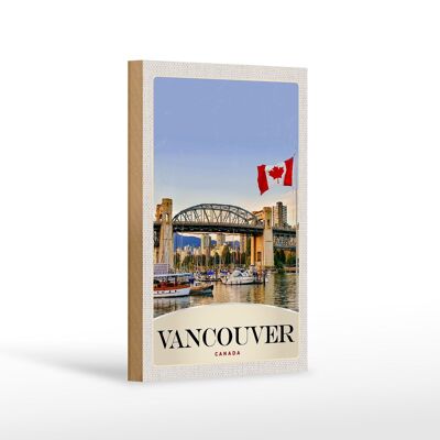 Cartel de madera viaje 12x18 cm Vancouver Canadá puente marítimo vacaciones