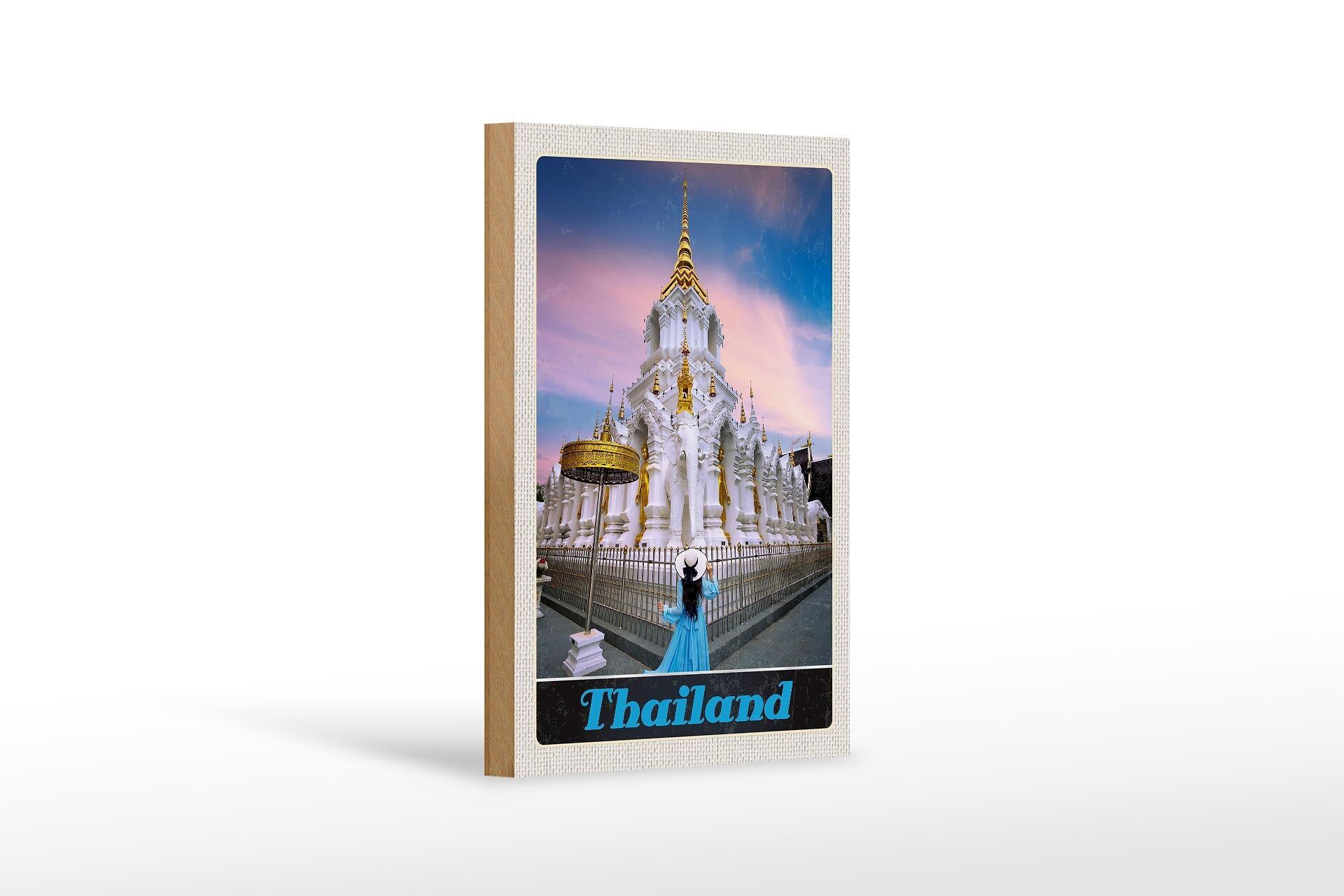 Holzschild Reise 12x18 cm Thailand Wait Traimit golden Kloster