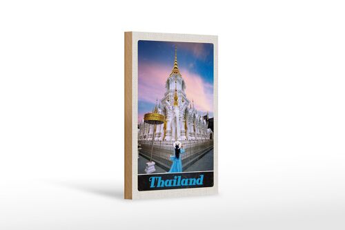 Holzschild Reise 12x18 cm Thailand Wait Traimit golden Kloster