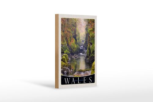 Holzschild Reise 12x18 cm Wales England Natur Fluss Wald Urlaub