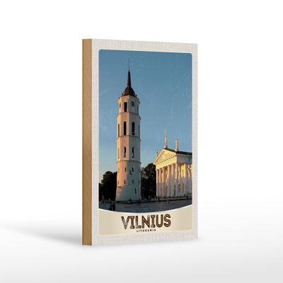 Cartello in legno da viaggio 12x18 cm Architettura della chiesa di Vilnius Lituania