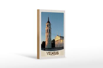 Panneau en bois voyage 12x18 cm Architecture de l'église de Vilnius Lituanie 1
