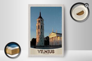 Panneau en bois voyage 12x18 cm Architecture de l'église de Vilnius Lituanie 2
