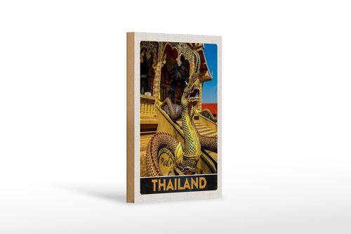 Holzschild Reise 12x18 cm Thailand Asien Drachen bunt Tempel