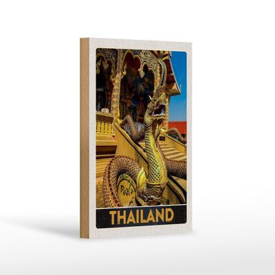Holzschild Reise 12x18 cm Thailand Asien Drachen bunt Tempel
