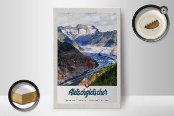 Panneau en bois voyage 12x18 cm Glacier d'Aletsch Suisse Montagnes Hiver 2