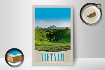 Panneau en bois voyage 12x18 cm Vietnam nature prairie agriculture arbres 2