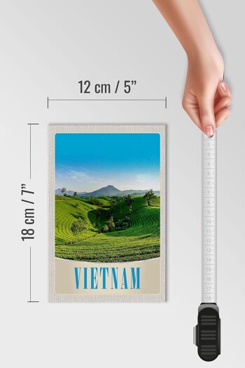 Panneau en bois voyage 12x18 cm Vietnam nature prairie agriculture arbres 4